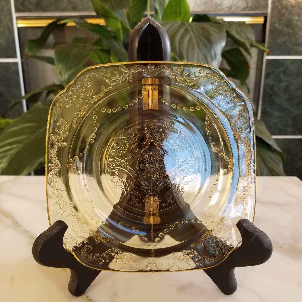 Vintage Yellow Amber Depression Glass Bread Plate